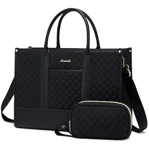 Image of LOVEVOOK Handbags for Women Laptop Bags 15.6 Inch, Ladies Tote Bag for Work Office Business School, Large Womens Shoulder Bag with Adjustable Straps & Clutch Bag Lightweight, Black