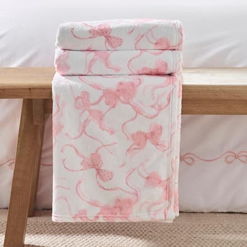 Image of Catherine Lansfield Bow Cosy Fleece 200x240cm Oversized Blanket Throw Pink