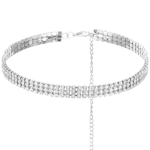 Image of FdcLixuvol Diamond Choker Necklace for Women, Silver Rhinestone Necklace Adjustable Layered Chain Necklaces Anniversary Birthday Gift Crystal Jewelry for Women (3 Row)
