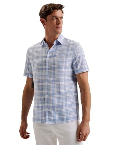 Image of Ted Baker London olivere-ss Relaxed fit Block Check Shirt, Blue