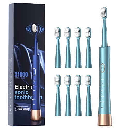 Image of USB Rechargeable Sonic Electric Toothbrush for Adults, Powered Motor High Vibration Teeth & Gum Care, Soft Dupont Brush Heads, 2 Minutes Timer 5 Modes, Green