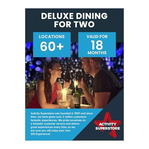 Image of Activity Superstore Deluxe Dining for Two, Available at 60 UK Locations, 18-month Validity, Dining Experience, Experience Days, Couples Gifts, Romantic Gifts