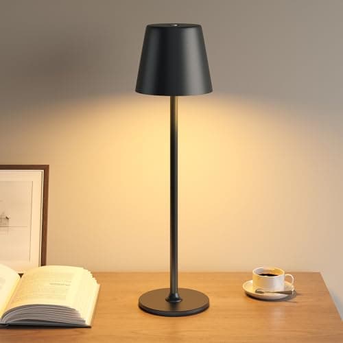 Image of UPXNBOR Night Light, LED Touch Bedside Table Lamp, Cordless Rechargeable USB Table Lamp, 3-Level Dimmable Brightness, IP54 Waterproof, Full Metal Housing, Dual Battery Power, Black