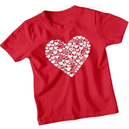 Image of Love Hearts Pattern Kids T-Shirt Childrens Graphic Affection Tee Unisex Boys Girls Top 9-11 Years Red