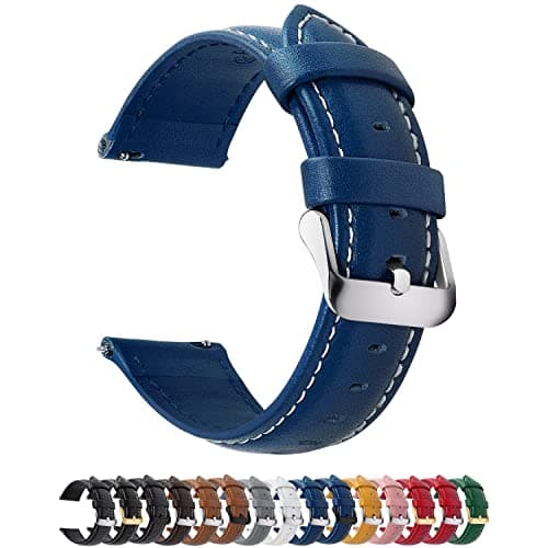 Image of Fullmosa Watch Strap, Genuine Leather Watch Straps with Stainless Metal Clasp, Quick Release Replacement Bands, 14mm 16mm 18mm 19mm 20mm 22mm 24mm, Dark Blue