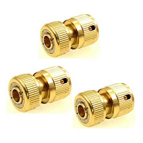 Image of JZK 3 x Brass hose connector with aqua stop for hose end, not for tap end, garden hose end connector with valve, hose pipe water stop connector fitting adapter