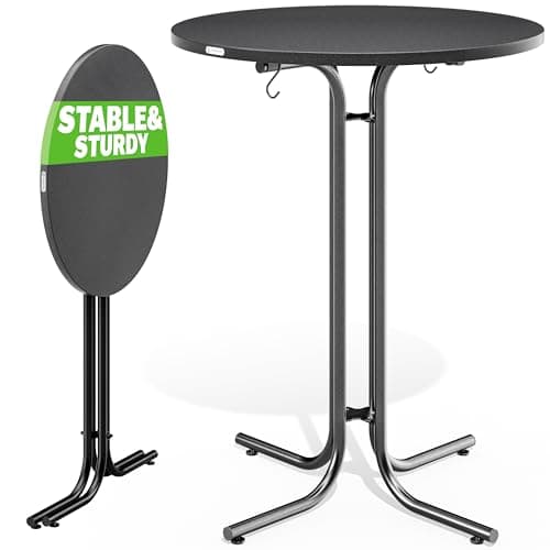 Image of CASARIA® Foldable Round Bar Table | 70 x 110cm | Sturdy Garden High Table with Wooden Top and Powder-Coated Metal Frame | Bistro & Party Table | Grey