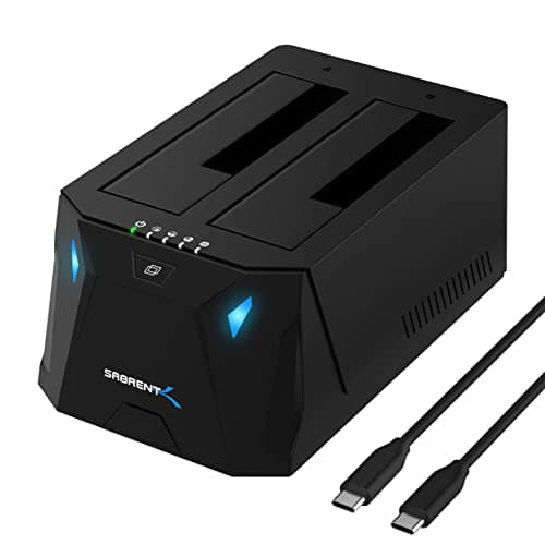 Image of SABRENT Hard Drive Docking Station, 2 Bay SSD HDD 2.5 3.5 Inch SATA USB C Dock, External SSD Enclosure, Power Adapter, Offline Cloning, LED Indicator, Tool-Free, USB-C Cables Included (EC-CH2B)