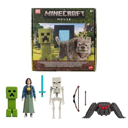 Image of Mattel Minecraft Story Set with 4 Action Figures & 3 Accessories, Overworld Encounters Pack Inspired by A Minecraft Movie, Toy Collectible, JFR70