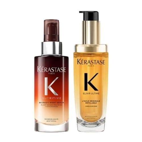Image of Kérastase Elixir Ultime L'Huile Originale Hair Oil Refillable 75ml and Kerastase Nutritive 8H Magic Night Serum With Niacinamide For Dry Hair 90ml