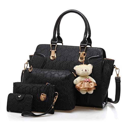 Image of Pahajim Handbags for Women,Ladies Handbag Set Top Handle Bags 4 Pieces Set in PU Leather,Tote Bag Shoulder Bag Clutch and Card Holder Sets for Shopping Work Travel Gift (Black)