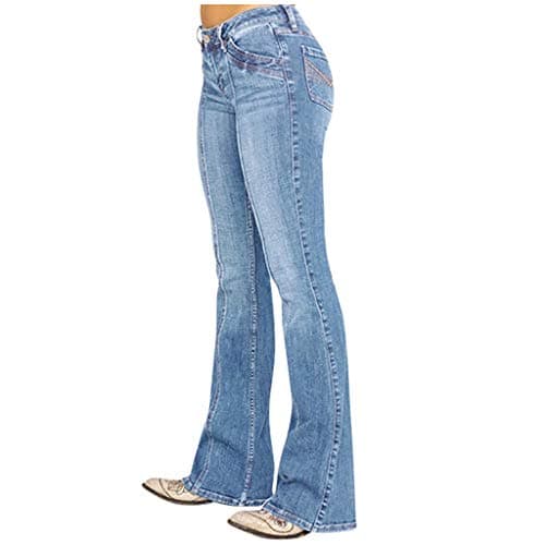 Image of TURWXGSO Stretch Flared Jeans for Women UK Plus Size Womens Denim Flared Stretch Bootcut Jeans Pull On High Waisted Bell Bottom Skinny Boot Cut Jeans Legging for Women Vintage Casual