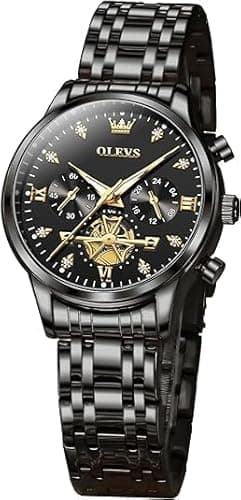 Image of OLEVS Women Quartz Watches Luxury Casual Dress Elegant Wrist Watches Two Tone Stainless Steel Watches with Blue Black White Dial Diamond Waterproof Luminous Ladies Watch
