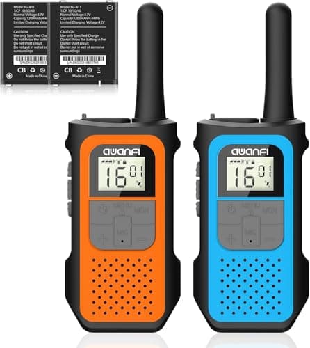 Image of AWANFI Walkie Talkies for Adults Kids, 2 Pack Rechargeable Walkie Talkies with 1200mAh Battery, Long Range 16 Channels Radios, Walky Talky with USB-C Cable, VOX-Hands free for Outdoor Camping Hiking