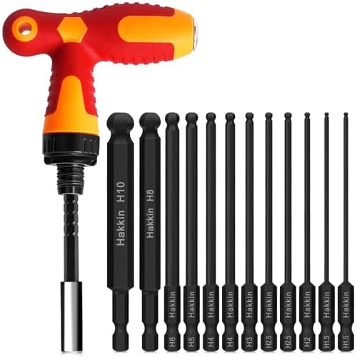 Image of Hakkin Ball End Allen Key Bit Set S2 Steel Hex Allen Wrench Screwdriver Bit with Ratchet Driver 1/4 Hex Shank H1.5-H10