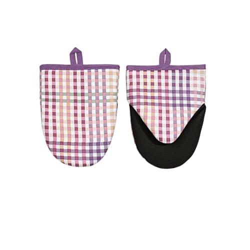 Image of Ulster Weavers - Purple Flannelette Microwave Oven Mitts (18 x 14.5cm) - 100% Cotton - 1x Pair - Purple Plaid Oven Glove Heat Resistant - Washable - Tartan Oven Glove in Purple - Kitchen Accessories