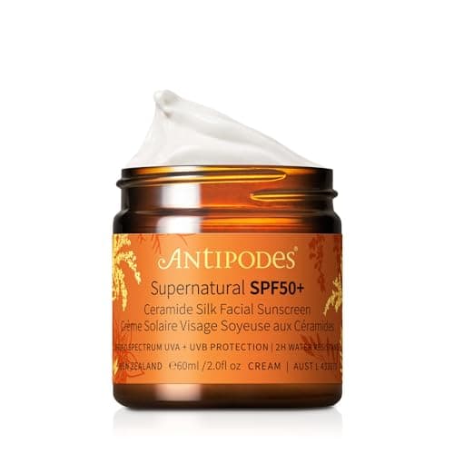 Image of Antipodes Supernatural SPF50+ Facial Sunscreen – Mineral Zinc Sunscreen with Ceramides – Broad Spectrum UVA/UVB Protection – 60ml