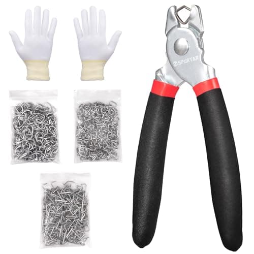 Image of Spurtar Straight Hog Ring Pliers Kit with 360pcs 3/4" 1/2" 3/8" Hog Rings Spring-Loaded A3 Steel for Upholstery Fencing Animal Pet Cages Crafts Bagging Packaging Netting Traps DIY
