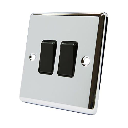 Image of AET CPC2GSWIBL 10 A 2-Gang 2-Way Polished Chrome Classical Double Light Switch with Black Insert Plastic Rocker Switches