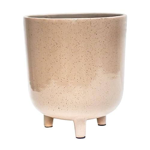 Image of Ivyline Lecce Speckled Planter in Oat - Premium Quality and Waterproof - Decorative Indoor Contemporary Ceramic Houseplant Flower Pot - H19 x D16 cm