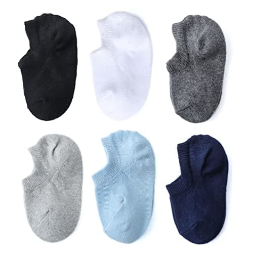 Image of Marchare Baby No Show Socks Cotton Non-Slip Low Cut Socks for Girls Boys Infant Toddler Socks Black/Navy/White/Light Grey/Blue/Dark 6 Pairs 6-12 months