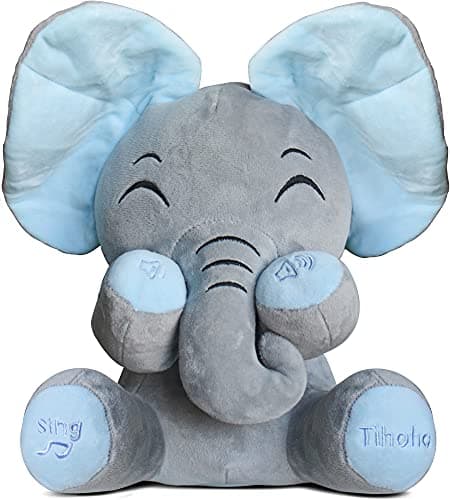 Image of Tihoho Peek A Boo Elephant Talking Singing Elephant Plush Huggable Toy Animated Plush Cute Toys Gift Stuffed Doll for Baby Tollders Kids Boys Girls Gift Adjust Sound (Blue)