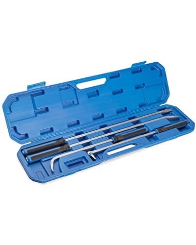 Image of ROTATION 4-Piece Heavy-Duty Pry Bar Set, Forged Chrome Vanadium Steel, Metal Strike Caps, Soft Grip Non-Slip Handles, 30°/75°/90° Angled & Straight Tips, 24” 36” Wrecking Bars with Storage Case, Blue