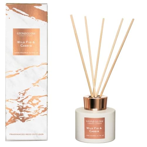 Image of Stoneglow Luna Collection Wild Fig & Cassis Scented Reed Diffuser 120ml – Fig, Cassis & Amber Fragrance, Lasts 10 Weeks, 12 Rattan Reed Diffuser Sticks, Refillable & Reusable Air Freshener Premium
