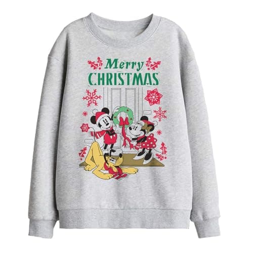 Image of Disney Mickey Mouse And Minnie Christmas Wreath Kids Sweatshirt, Athletic Heather, 5-6