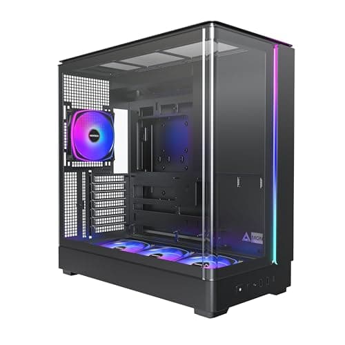 Image of MONTECH King 45 PRO ATX PC Case, Curved Panoramic Glass, Chimney Airflow, 360mm Radiator Support, Compact Build for High-Performance Systems, 4 ARGB PWM Fan Pre-Installed with Fan Hub, Black