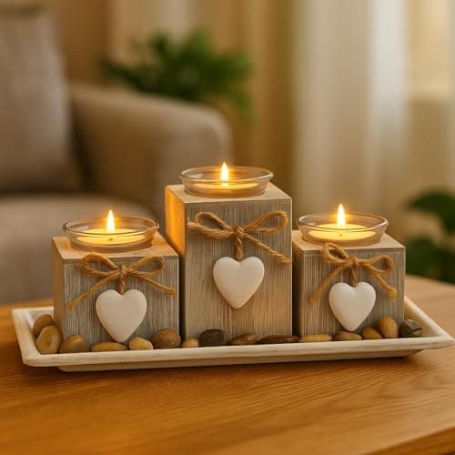 Image of khevga Shabby Chic Grey Provence Heart Tealight Holder set of 3 (Light Grey Small)