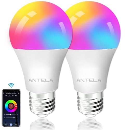 Image of ANTELA Smart Bulb E27 Alexa WiFi Light Bulbs, 9W 1000LM LED Screw Bulb 2700K-6500K RGB Multicolored Dimmable, Smart Life App Control, Compatible with Alexa, Google Home, No Hub Required, 2 Packs