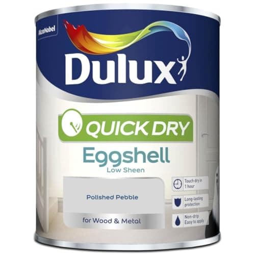 Image of DRW Polished Pebble Quick Drying Eggshell Paint 750ml | Interior Wood and Metal Paint | Durable Low Sheen Finish | Fast Drying Trim Paint for Doors Skirting Boards and Furniture
