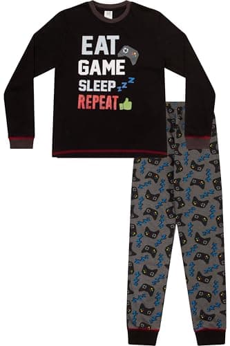 Image of ThePyjamaFactory Boys Eat Game Sleep Controller Long Pyjama Set Kids Gaming Pyjamas 8 to 16 Years (12-13 Years) Black