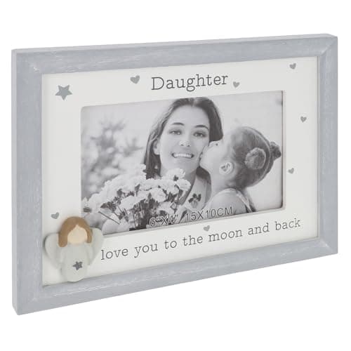 Image of Shudehill Giftware Pebble Angel 6x4 Grey Photo Frame - Mum, Nan, Daughter, Auntie, Friends, Sister, Family - Sentimental Boxed Gift (Daughter)