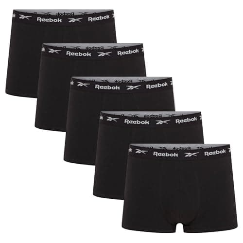 Image of Reebok Boyes Boxers for Men | Pack of 5 Mens Sports Trunks, Breathable & Stretchable Cotton Blend Underwear for Men | Multipack Boxer Shorts Black