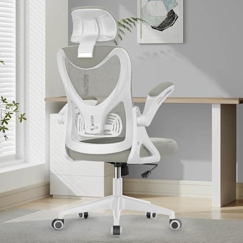 Image of YONISEE Office Chair - Ergonomic Desk Chair with Lumbar Support Headrest Adjustable, Padded Flip-up Armrests Comfy Seat Cushion High Back Executive Manager Chair For Home Office