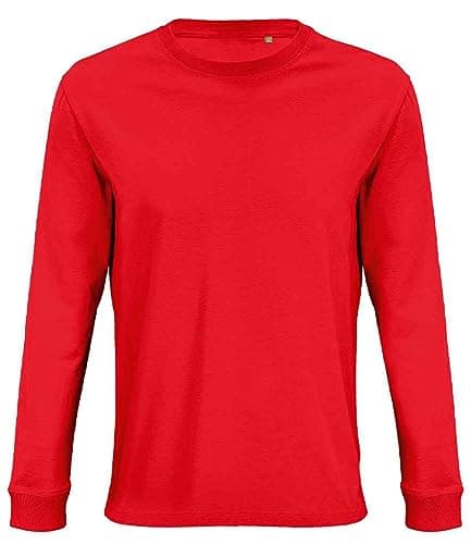 Image of Earth Wardrobe Organic Cotton Long Sleeve T-Shirt for Men – Soft Breathable Crew Neck Basic Tee – Sustainable Everyday Top Bright Red