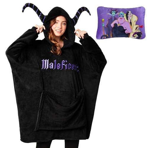 Image of Disney Stitch Blanket Hoodie - Adults 2 in 1 Oversized Fleece Hoodie Baby Yoda Minnie Mouse - Stitch Gifts (Black Maleficent)