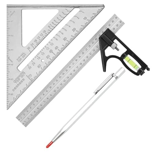 Image of 2 Pcs Combination Triangle Rule, 12 Inch Combination Square with Spirit Level and 45-90 Degree Marking, Speed Squares 7 inch with Marking Pen for Accurate Measurement