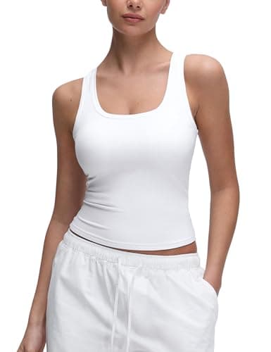 Image of CRZ YOGA Womens Softembrace Casual Tank Tops Scoop Neck Double Lined Soft Sleeveless Shirts Basic Going Out Summer Vest White 12