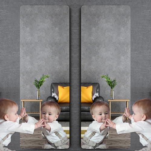 Image of Cosrogo Self-Adhesive Wall Mirror 40x120cm 2PCS 2mm Thickened Acrylic Mirror Full Length Stick-On Mirror for Bedroom, Door, Standing or DIY Wall Decor