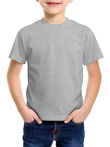 Image of Love My Fashions Kids Value Weight Crew Neck Plain T-Shirt Short Sleeve Casual Tees for Boys Cotton Tops for Children Heather Grey
