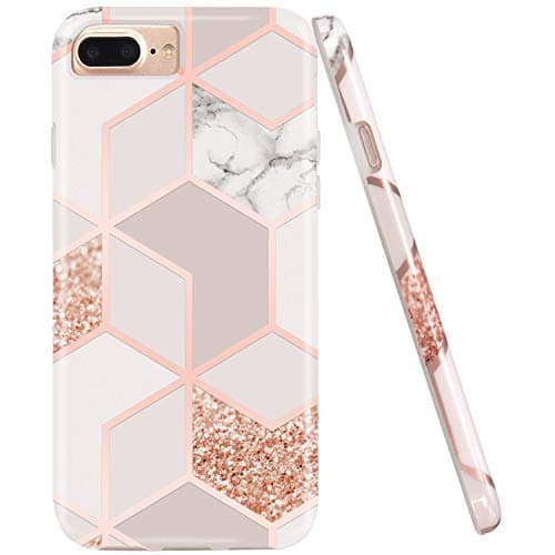Image of Jaholan Case for iPhone 7 Plus Bling Glitter Sparkle Pink Gold Marble Design TPU Gel Protective Case Cover Ultra Thin Thin Lightweight Soft Case Cover for iPhone 7 Plus/8 Plus/6S Plus/6 Plus