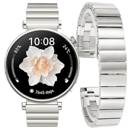 Image of DEALELE Strap Compatible with Huawei Watch GT4 41mm / Fossil Q Venture Gen 4/3 / Women's Gen 5E 42mm / Women's Gen 6, 18mm Stainless Steel Metal Replacement Bands for Women Men, Silver