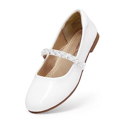 Image of DREAM PAIRS Fashion Girls Mary Jane Dress Shoes Ballerina Flats for Wedding,Party,School,Daily(Toddler/Little Kid/Big Kid),Size 9 Little Kid,White-Ne,SERENA-100-KIDS