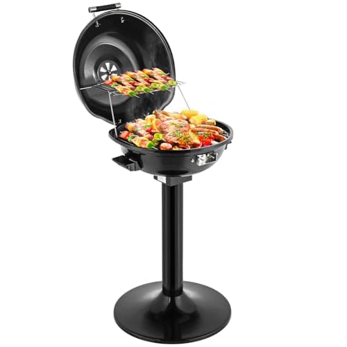 Image of Bonnlo BBQ Electric Grill, 1600W George Foreman BBQ Grill with Removable Non-Stick Grilling Rack,Adjustable Temperature & Oil Drip Tray, Indoor Outdoor BBQ Grill Freestanding for 15-Serving(Black)