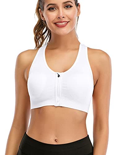 Image of DODOING Zip Front Sports Bra Post Surgery Bra Yoga Bra Workout Fitness Activewear Racerback Padded Bras for Women