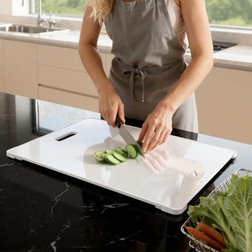 Image of Callsky White Glass Chopping Board, 40x30cm Porcelain White Worktop Saver in Gift Box - Sleek Tempered Glass Cutting Board, Ideal New Home & Mom Gift