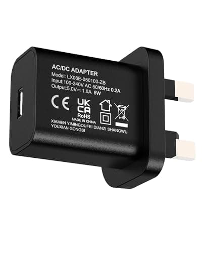 Image of YIMINGOUFEI USB Wall Charger UK Plug 5V 1A 5W, Black USB Plug Adaptor with USB-A Port, Universal 100-240V USB Charger UK for Phone Charger, USB 5V Power Supply, Compact Wall Plug for Travel & Home